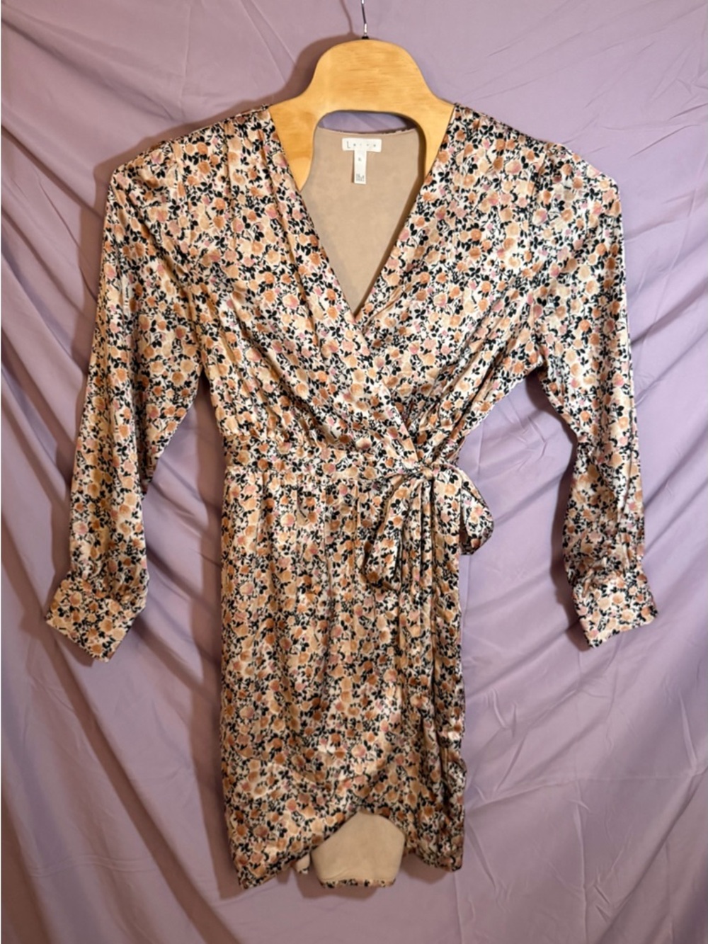 Leith Peach Floral Long Sleeve Wrap Dress